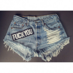 FUCK YOU High waisted denim shorts Levi studded distressed Grunge Hipster Tumblr clothing