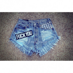 High waisted denim shorts studded destroyed ripped shredded jeans Grunge Tumblr Hipster clothing