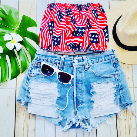 Vintage ripped jeans and american flag Combo
