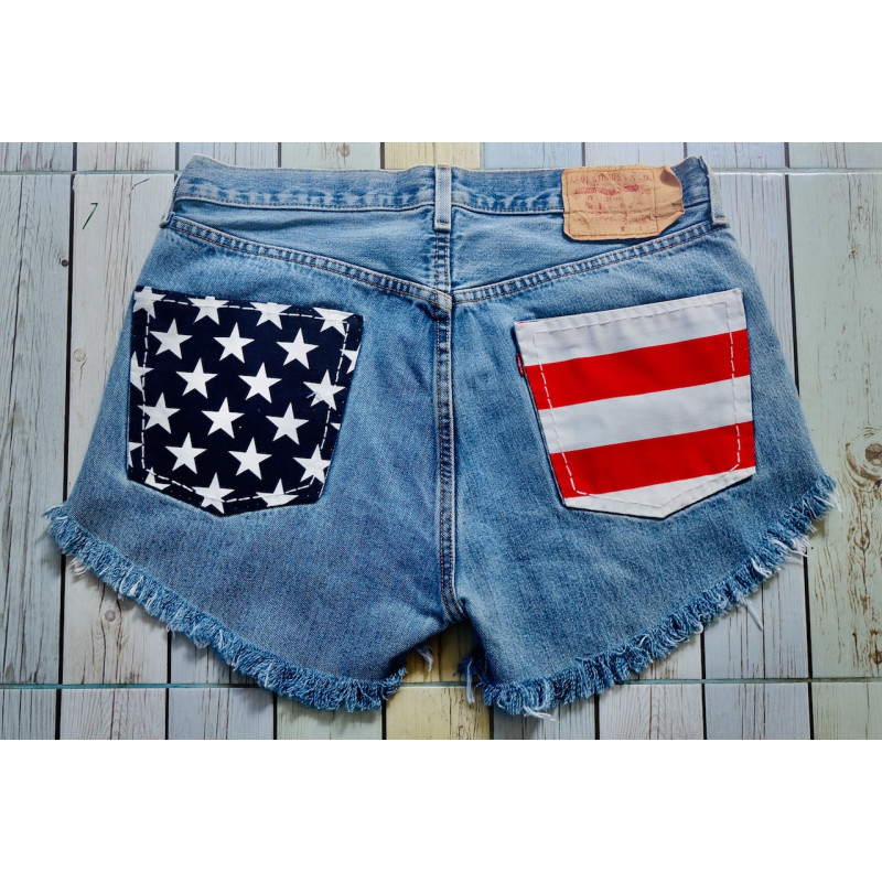 Levis Highwaisted denim shorts American flag frayed cut off shorts