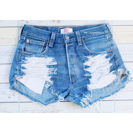 High waisted denim shorts Levis ripped distressed frayed shorts
