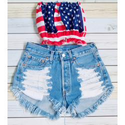 Vintage Levis ripped and American flag top combo