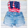 Vintage cut off levis denim shorts with American flag crop top
