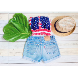 roll up vintage levis jean shorts and American crop top