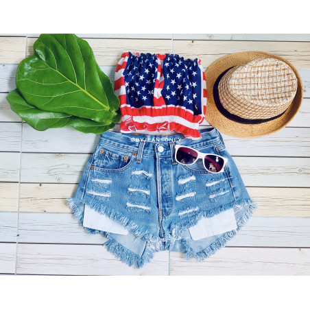 vintage denim - ripped and studded jeans shorts
