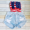 Vintage ripped denim jean shorts American flag combo