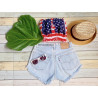heavy ripped vintage denim shorts American flag combo