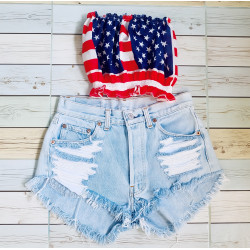 heavy ripped vintage denim shorts American flag combo