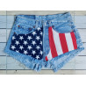 American flag denim shorts and blue crop top