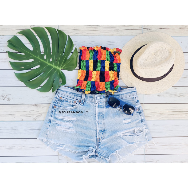 copy of American flag denim shorts and USA crop top
