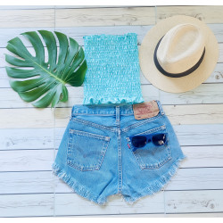 Vintage ripped jeans and teal crop top