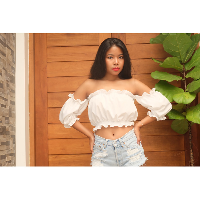 white crop top with long sleeves