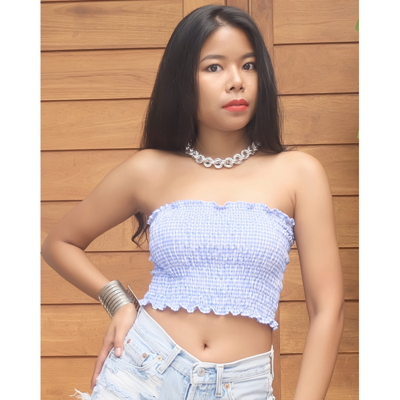 light blue and white stars crop top