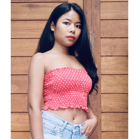 red  crop top with white dots