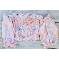 pink rain bow tie dye print  crop top with sleeves